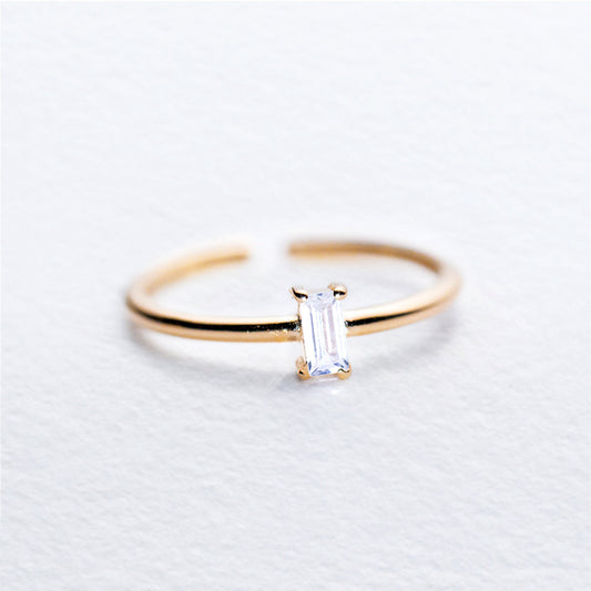 Rectangle Open Stackable Ring, 925 Silver Gold Plated Jewelry, Minimalist CZ Ring, Korean Simple Dainty Style