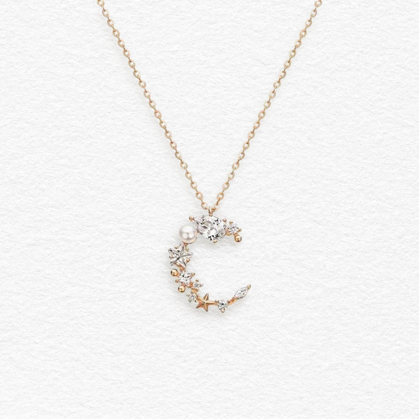Crescent Moon Pearl and CZ Pendant Necklace, 925 Silver 14K Gold Plated Jewelry, Korean Simple Dainty Style