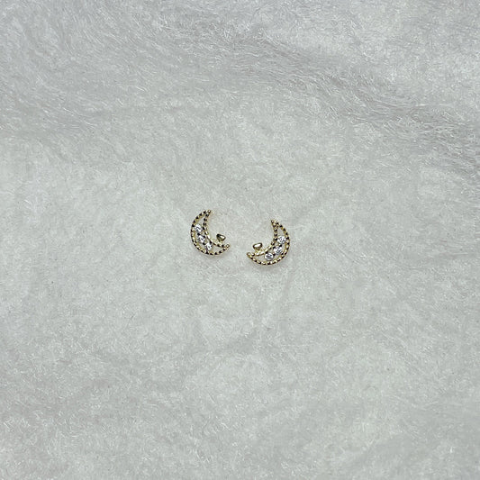 Crescent Moon CZ Stud Earrings, 925 Silver 18K Gold Plated Jewelry, Korean Simple Dainty Minimalist Daily Style