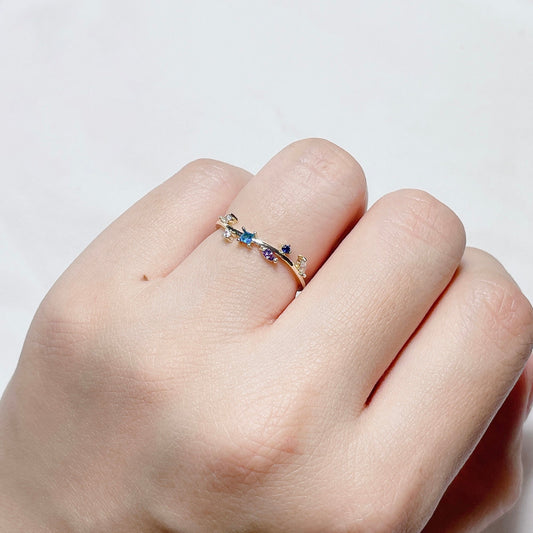 Leaf Square Dew Ring, Fairy Series, Gold Plated Jewelry, Korean Simple Stackable Dainty Style