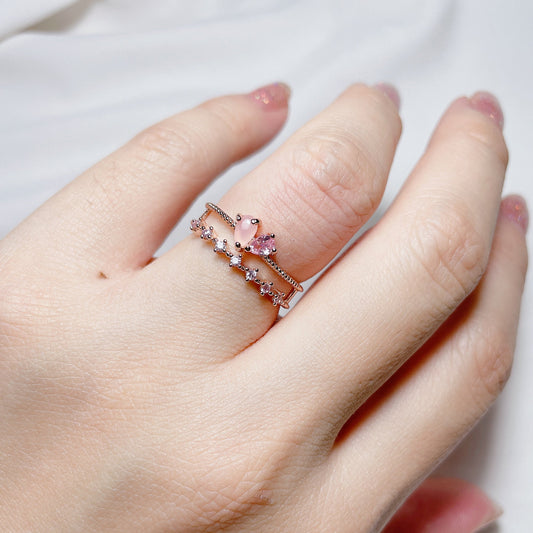 Flower Layered Stackable Ring, Fairy Series, Rose Gold Plated Jewelry, Korean Floral Dainty Style