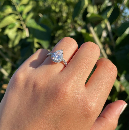 Pear Radiance Halo Ring