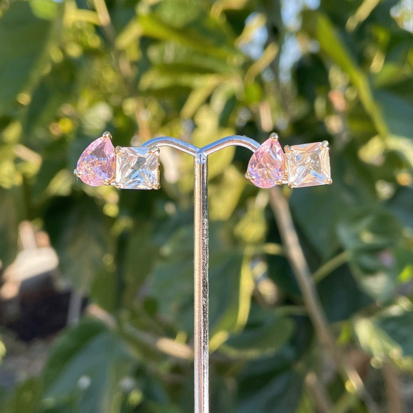 Pendientes de cristal dúo, serie minimalista en el trabajo, joyería chapada en oro, estilo delicado coreano