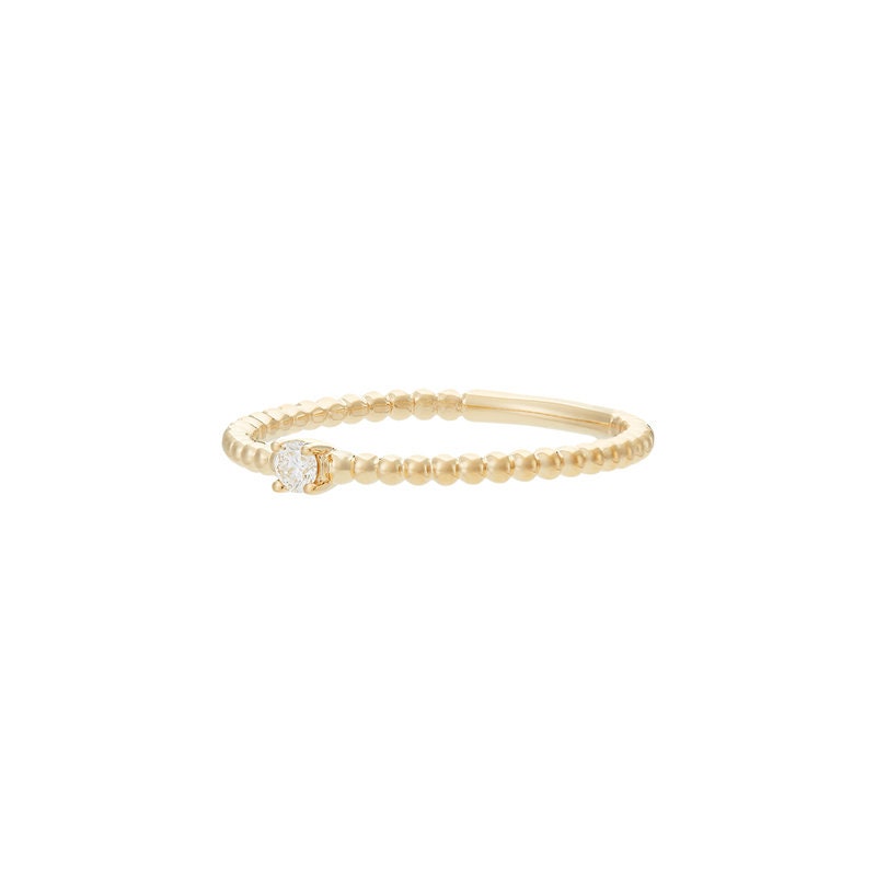 Anillo minimalista de cuentas redondas delicadas, pequeña banda apilable de cristal, 925 plata chapada en oro de 18 quilates, joyería coreana sostenible asequible