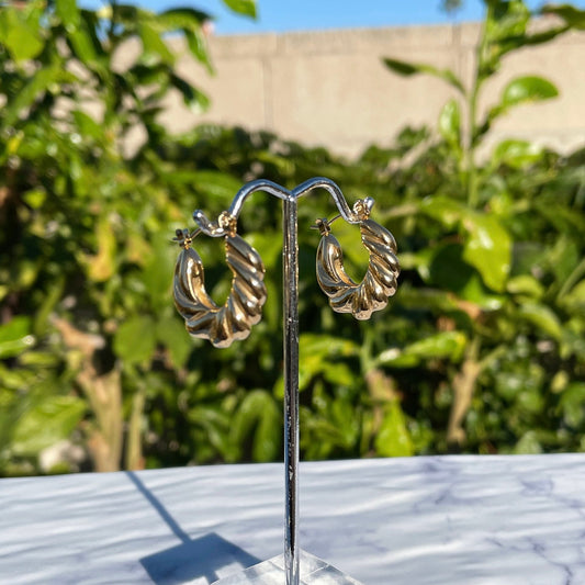 Twisted Puffed Hoop Earrings, Retro Old School Chunky Entwined Hoops, 18K Gold Plated Affordable Sustainable Korean Jewelry