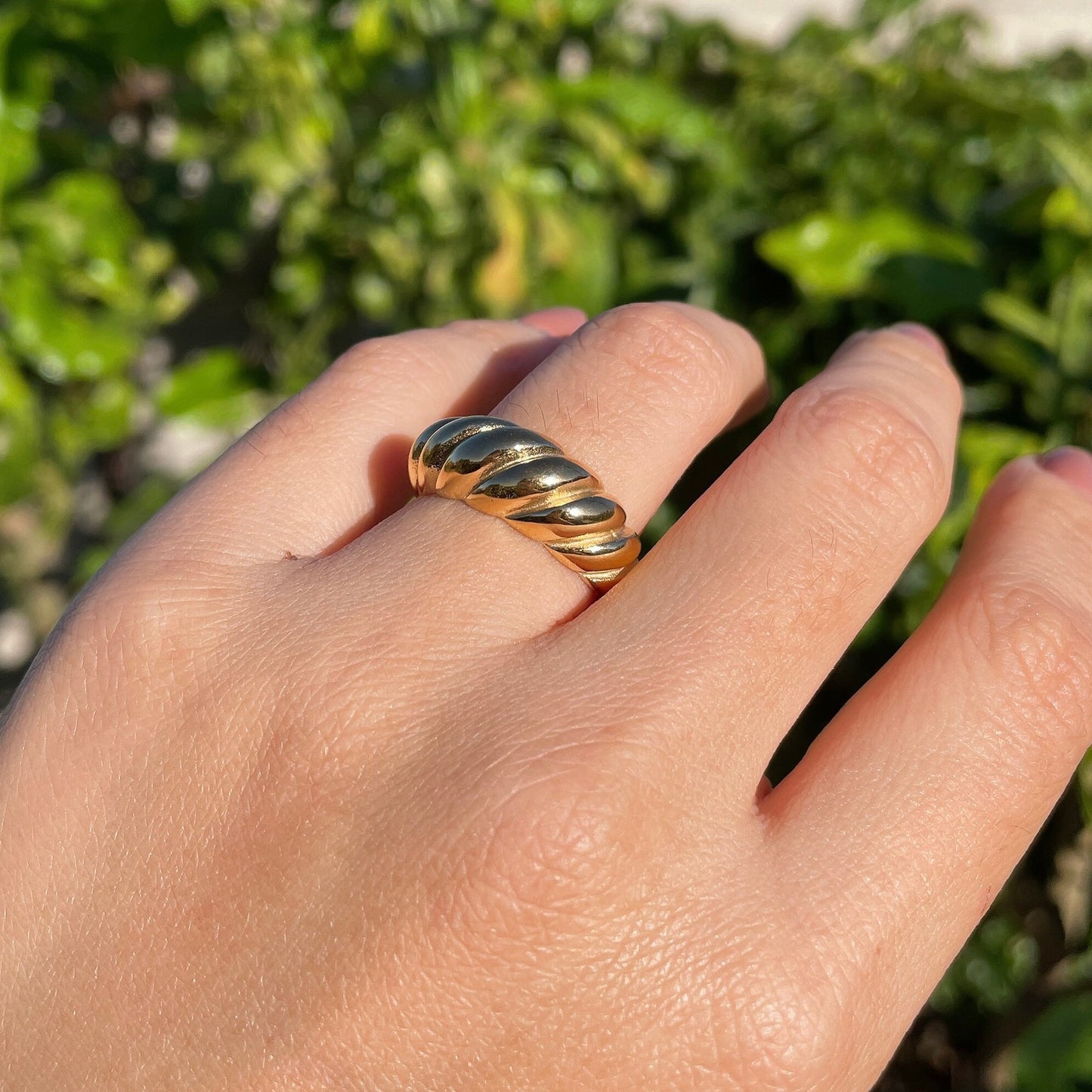 Croissant Puffed Ring, Retro Old School Chunky Entwined Band, 18K Gold Plated Affordable Sustainable Korean Jewelry