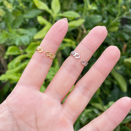 Minimalist Chunky Cuban Chain Open Ring, Gold Curb Link Stacking Band, 925 Silver 18K Gold Plated, Affordable Sustainable Korean Jewelry