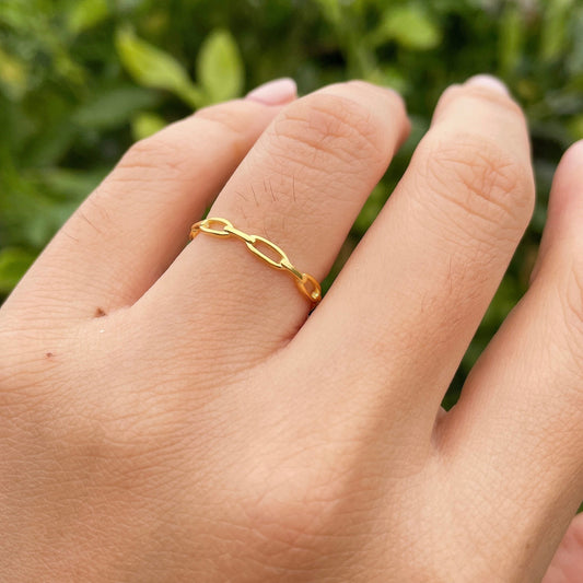 Minimalist Dainty Clip Chain Ring, Gold Stacking Link Band, 925 Silver 18K Gold Plated, Affordable Sustainable Korean Jewelry