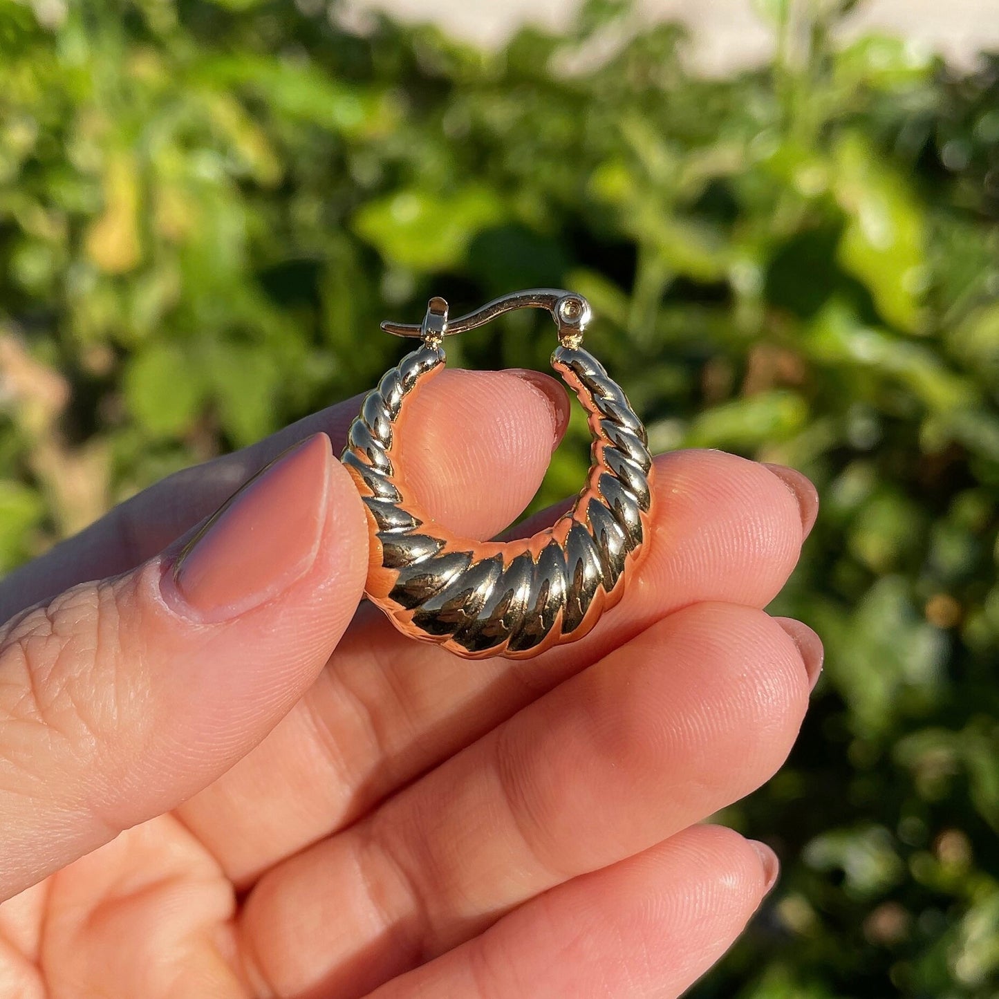 Croissant Puffed Hoop Earrings, Retro Old School Chunky Entwined Hoops, 18K Gold Plated Affordable Sustainable Korean Jewelry