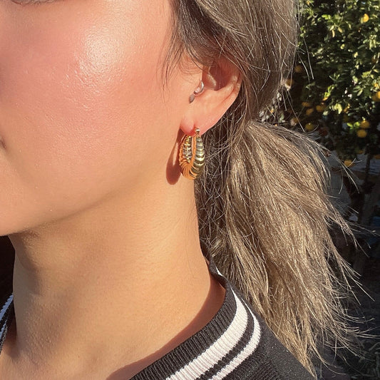Croissant Puffed Hoop Earrings, Retro Old School Chunky Entwined Hoops, 18K Gold Plated Affordable Sustainable Korean Jewelry