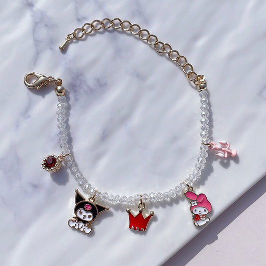Mischievous Friends Beads Bracelet | Adjustable Charm Beaded Band | Friendship Series | Dangling Charm Decoration | Cute Enamel Pendant