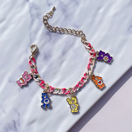 Teddy Bears Floral Chain Bracelet | Adjustable Charm Band | Friendship Series | Dangling Charm Decoration | Cute Enamel Character Pendant