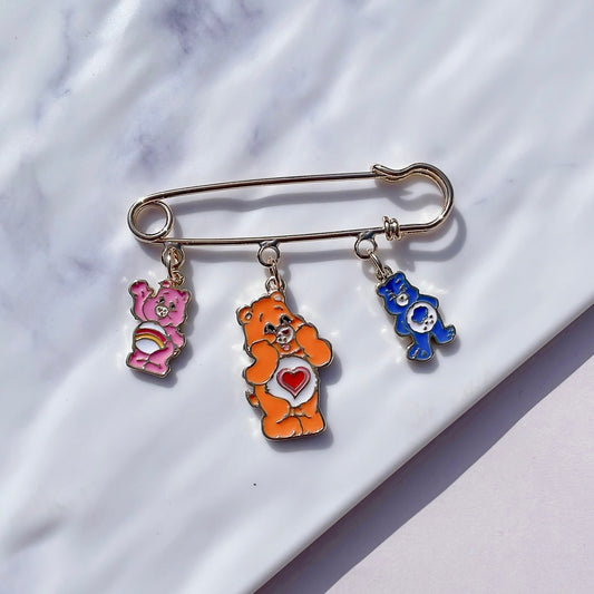 Teddy Bears Safety Pin Brooch | Multicolor Cartoon Charm | Friendship Series | Dangling Charm Decoration | Cute Enamel Character Pendant