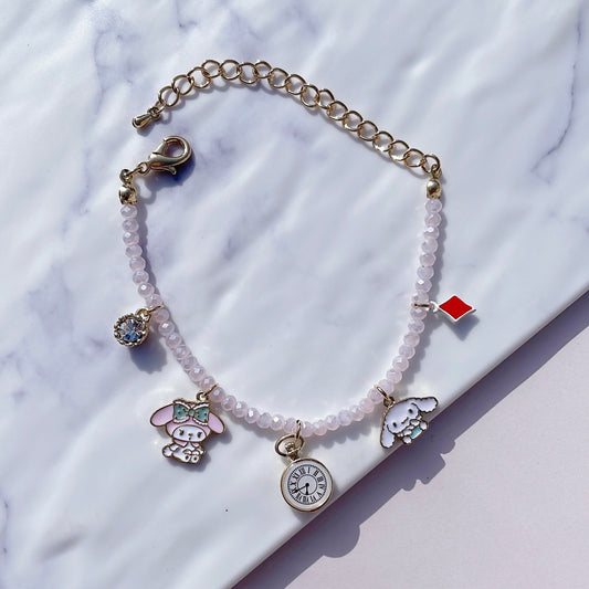 Fluffy Friends Beads Bracelet | Adjustable Charm Beaded Band | Friendship Series | Dangling Charm Decoration | Cute Enamel Pendant