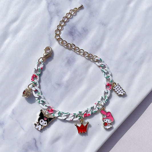 Mischievous Friends Floral Chain Bracelet | Adjustable Charm Band | Friendship Series | Dangling Charm Decoration | Cute Enamel Pendant