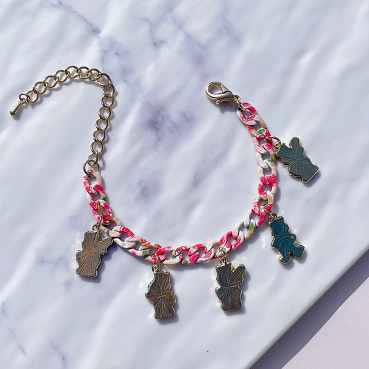Teddy Bears Floral Chain Bracelet | Adjustable Charm Band | Friendship Series | Dangling Charm Decoration | Cute Enamel Character Pendant
