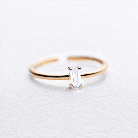 Anillo apilable abierto rectangular, joyería chapada en oro de plata 925, anillo minimalista CZ, estilo delicado simple coreano