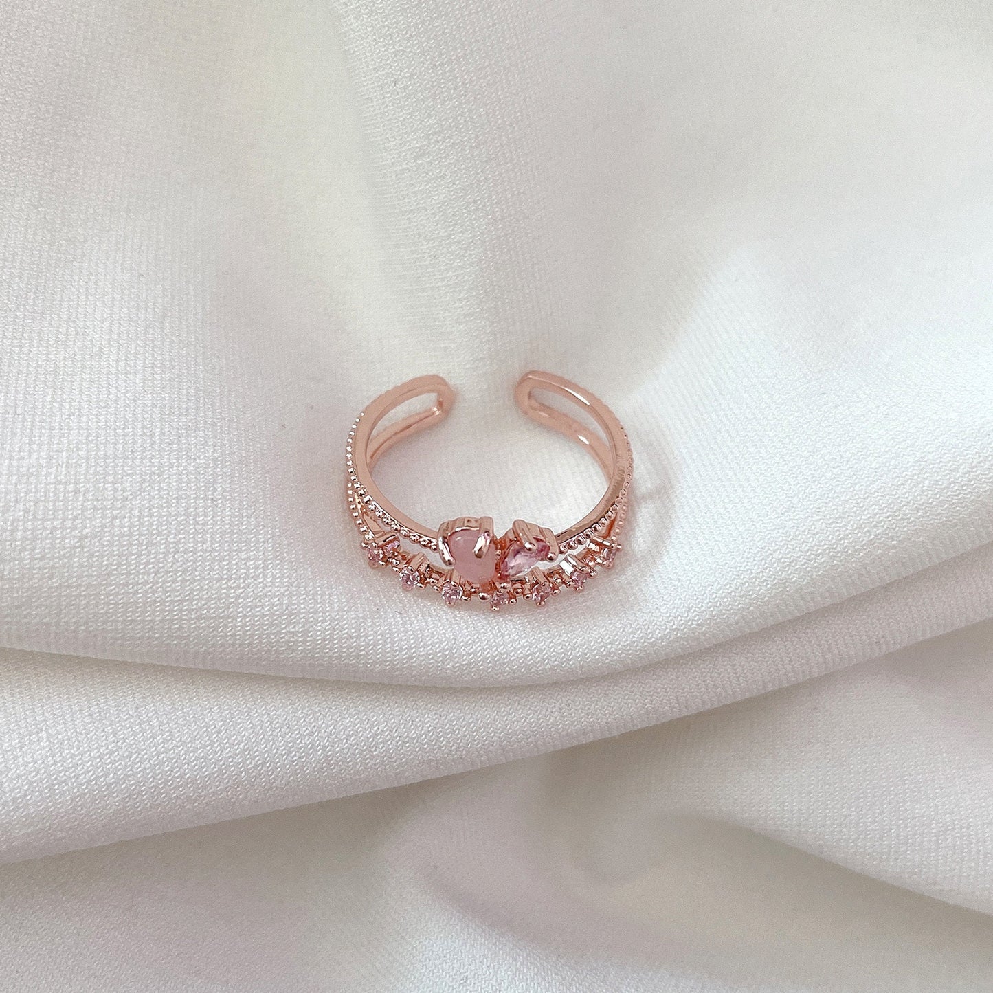 Flower Layered Stackable Ring, Fairy Series, Rose Gold Plated Jewelry, Korean Floral Dainty Style