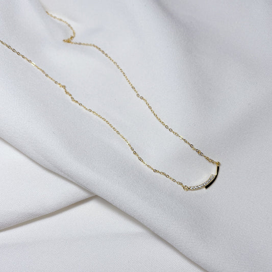 Collar con colgante Smile Arc CZ, joyería chapada en oro de 14 quilates de plata 925, conjunto de cadena con dijes, cadena de eslabones, estilo delicado simple coreano