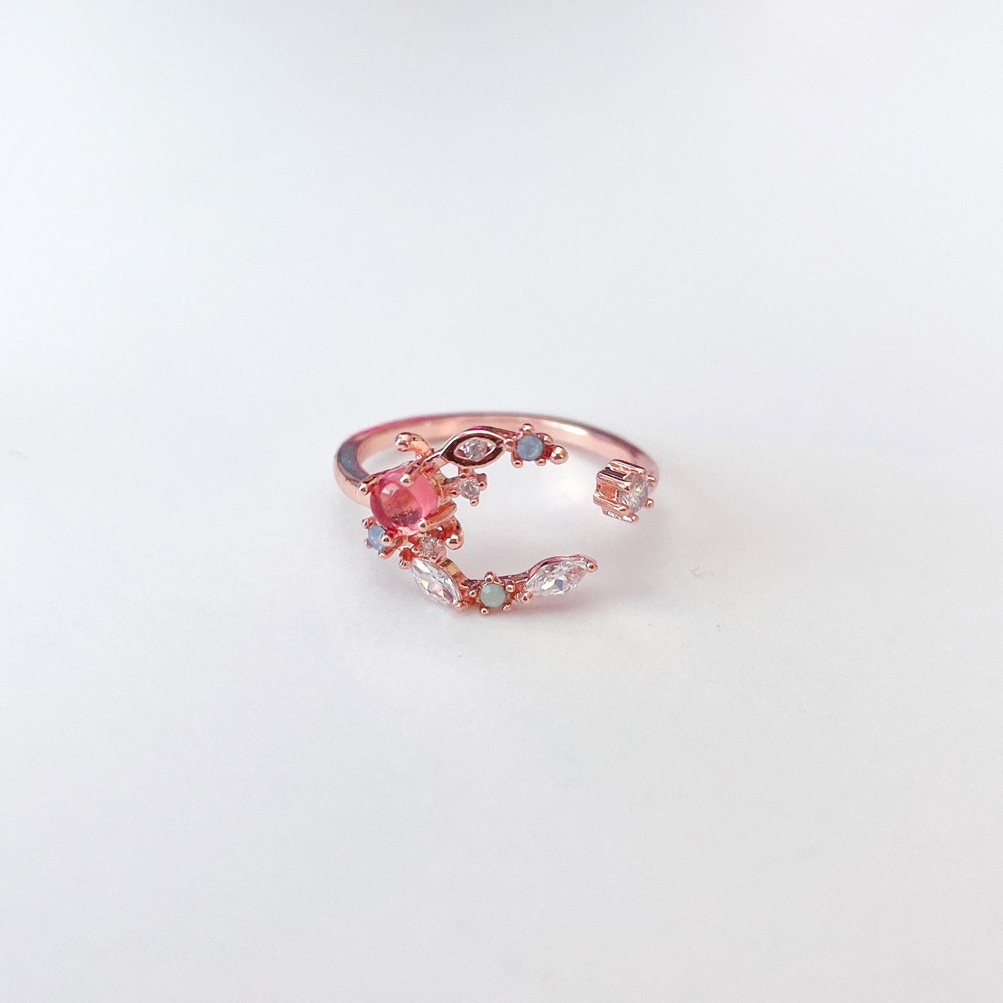 Anillo abierto ajustable con luna creciente, serie celestial, joyería chapada en oro, estilo lindo diario rosa coreano