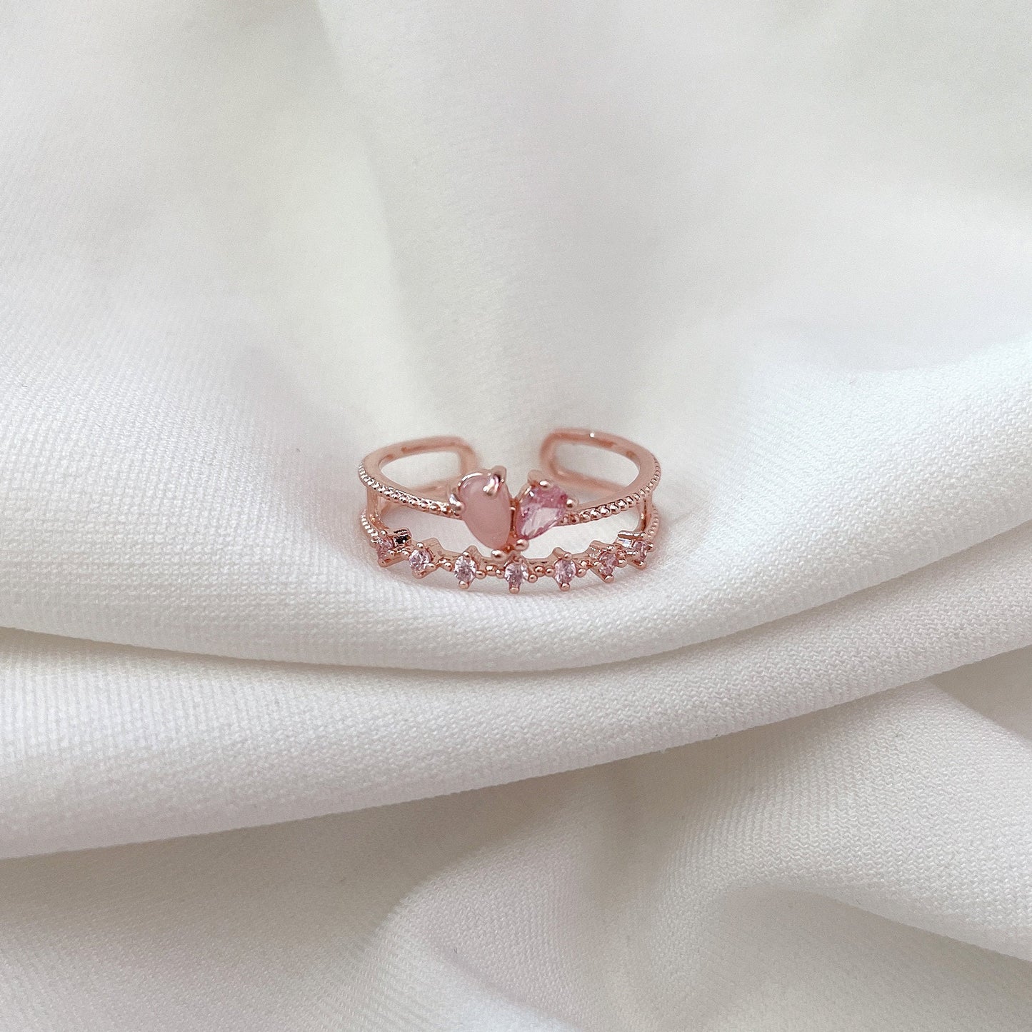 Flower Layered Stackable Ring, Fairy Series, Rose Gold Plated Jewelry, Korean Floral Dainty Style