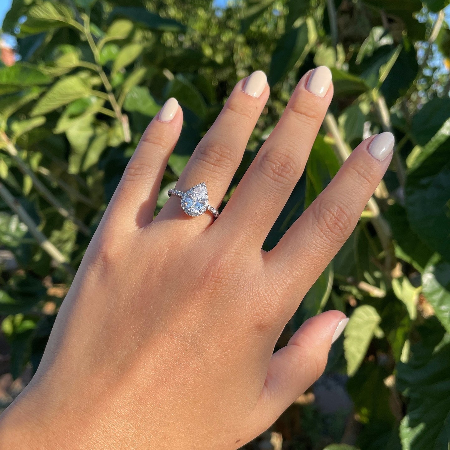 Pear Radiance Halo Ring