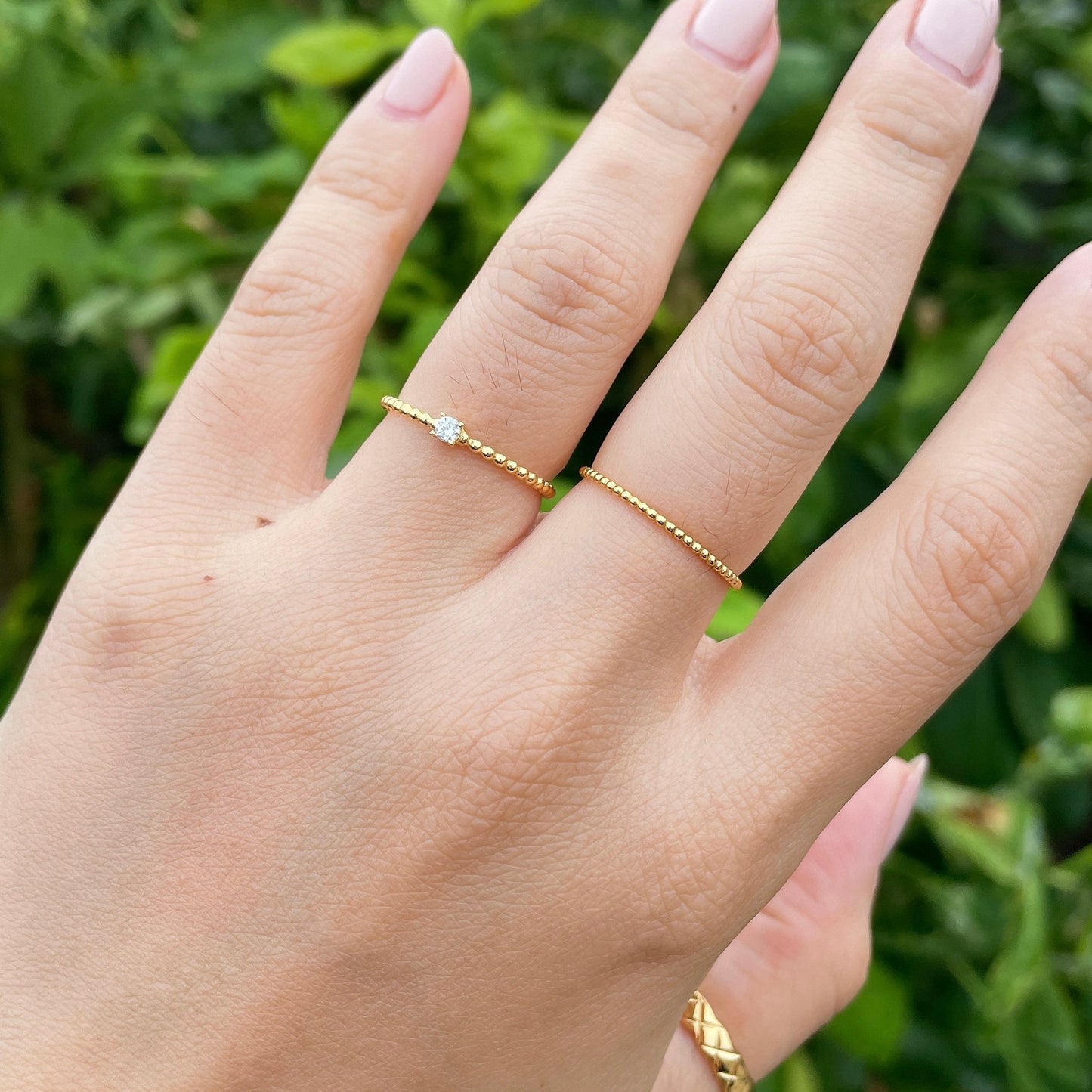 Minimalist Dainty Round Beads Ring, Tiny Crystal Stackable Band, 925 Silver 18K Gold Plated, Affordable Sustainable Korean Jewelry