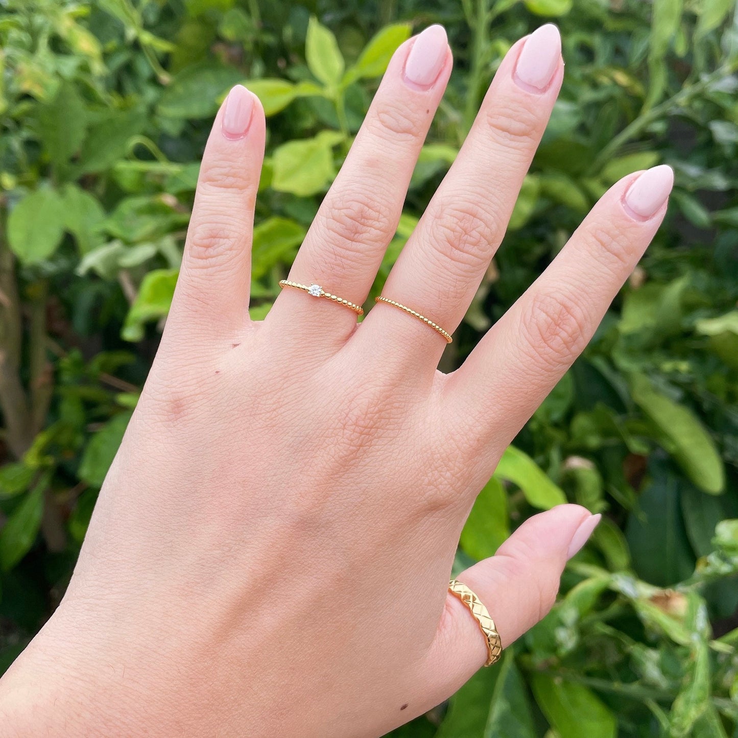 Minimalist Dainty Round Beads Ring, Tiny Crystal Stackable Band, 925 Silver 18K Gold Plated, Affordable Sustainable Korean Jewelry