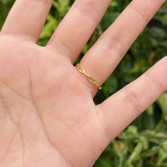 Anillo de cadena de clip delicado minimalista, banda de eslabones apilables de oro, plata 925 chapada en oro de 18 quilates, joyería coreana sostenible asequible