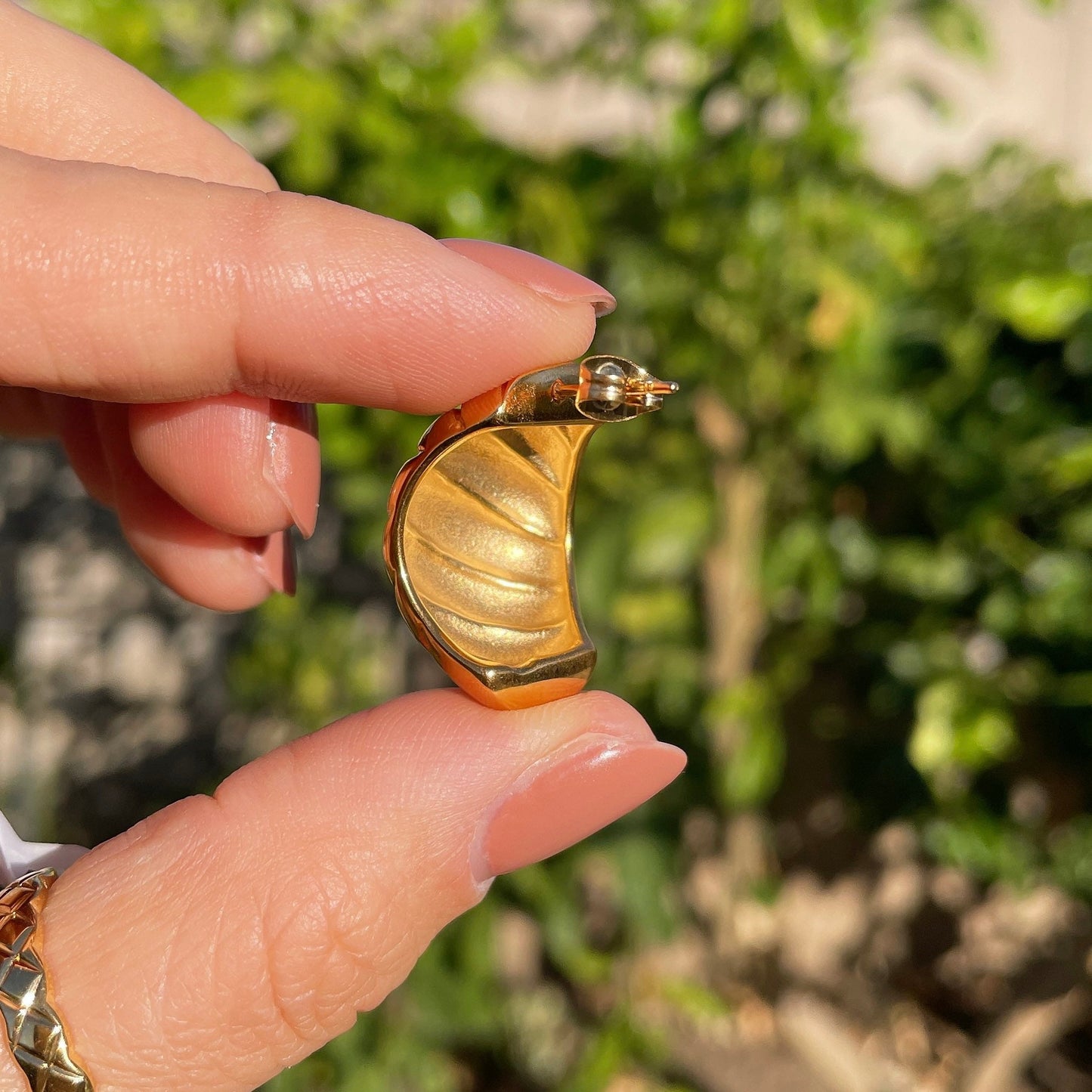 Puffed Croissant Half-Dome Stud Earrings, Retro Old School Chunky Entwined Hoops, 18K Gold Plated Affordable Sustainable Korean Jewelry