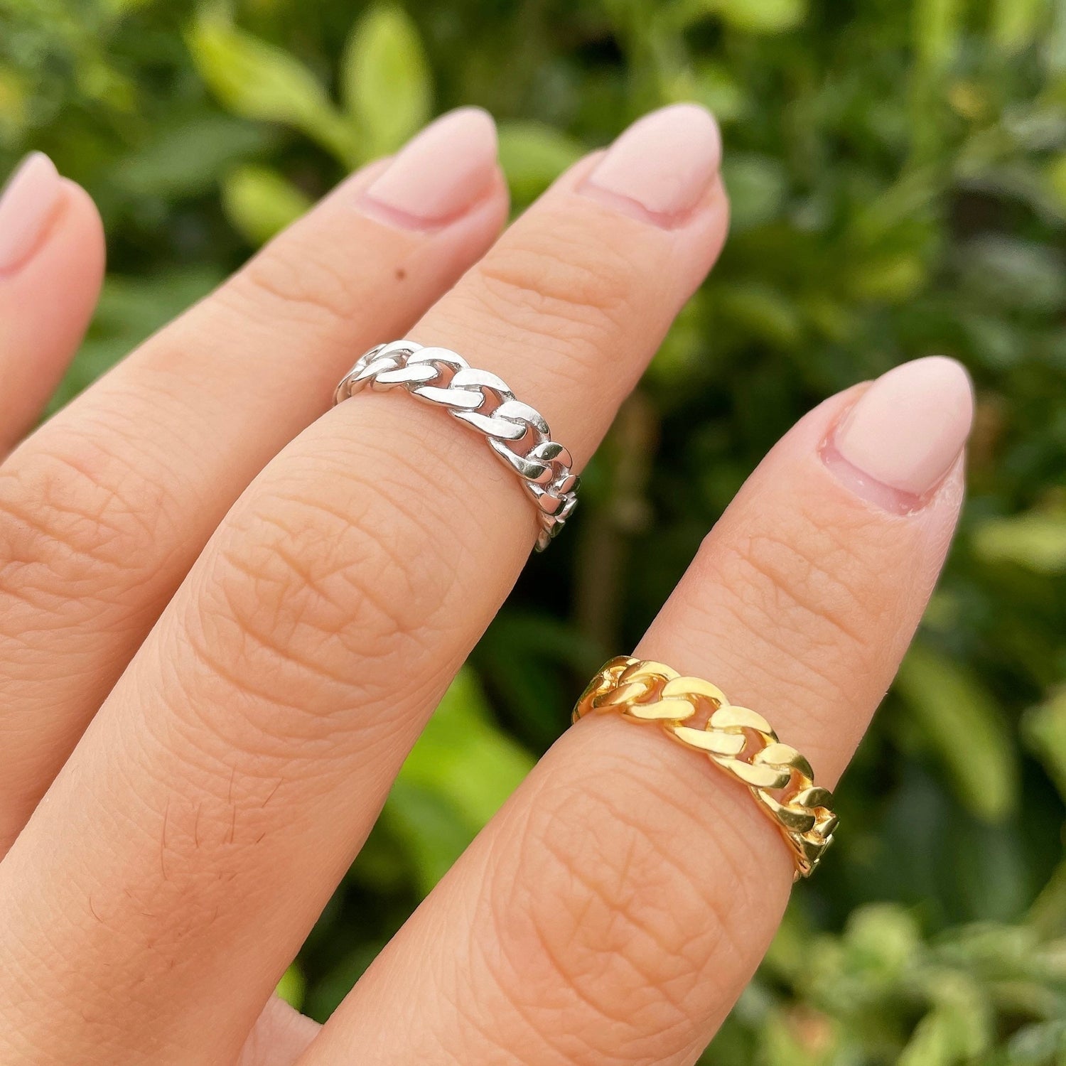 Minimalist Chunky Cuban Chain Open Ring, Gold Curb Link Stacking